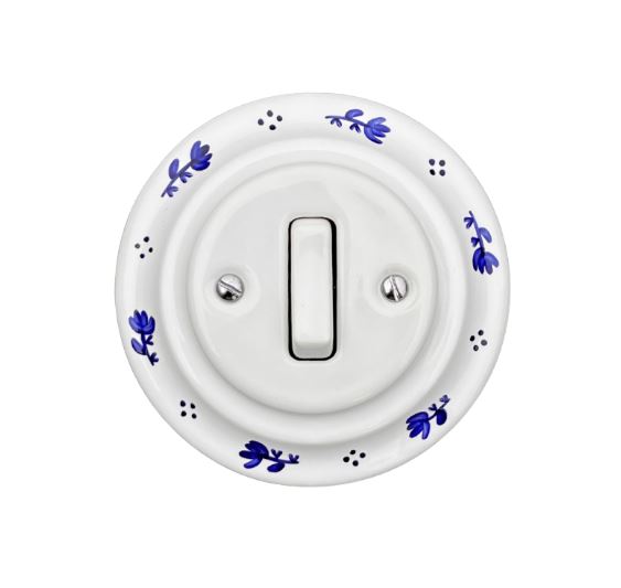 Keramický kolískový vypínač, biely maľovaný, motív kvietku