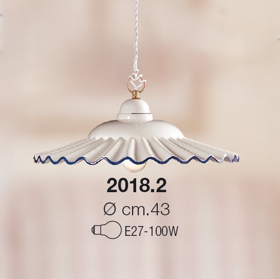 Selský keramický lustr Plisse 2018.3, MODRÝ