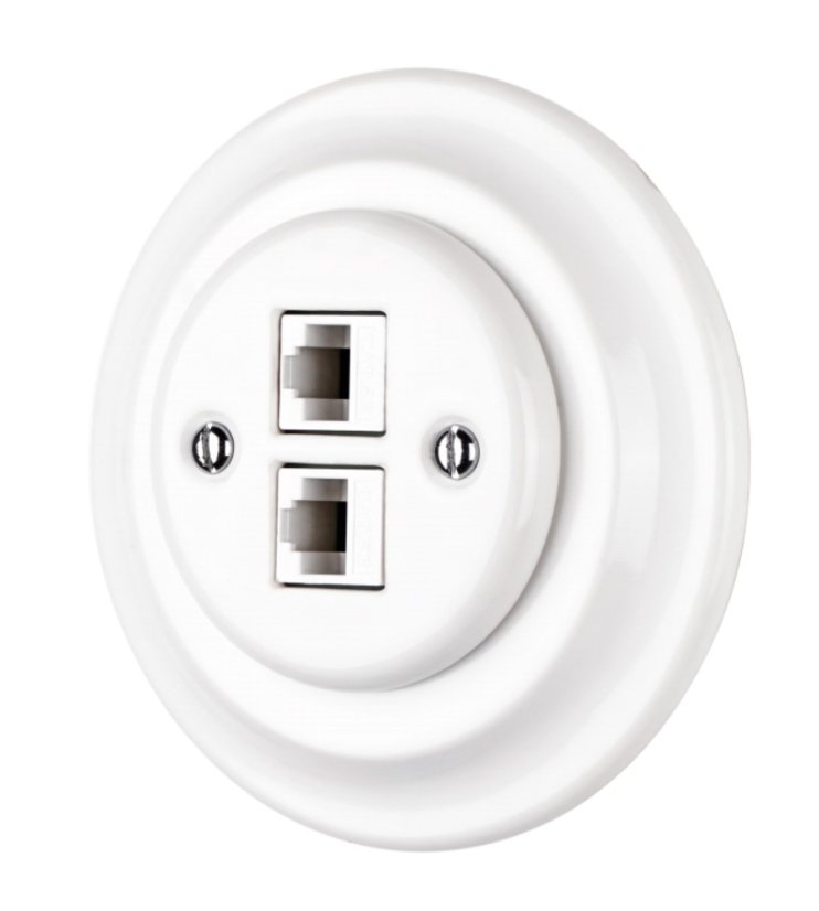Keramická datová zásuvka RJ45 CAT6W, SET, bílá, s rámečkem Keramická datová zásuvka RJ45 CAT6W, SET, bílá, s rámečkem