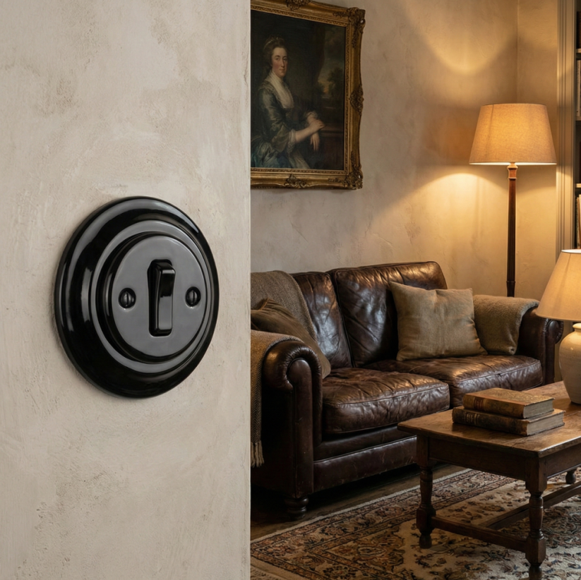 Keramický kolébkový vypínač, č. 6, černý