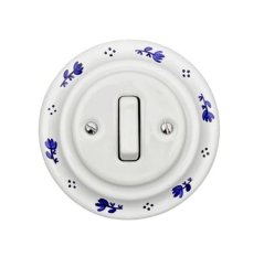 Keramický kolískový vypínač, biely maľovaný, motív kvietku