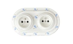 Keramická dvojnásobná zásuvka/vypínač, bílá malovaná, POMNĚNKY