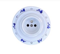 Keramická zásuvka, bílá malovaná, motiv kytičky