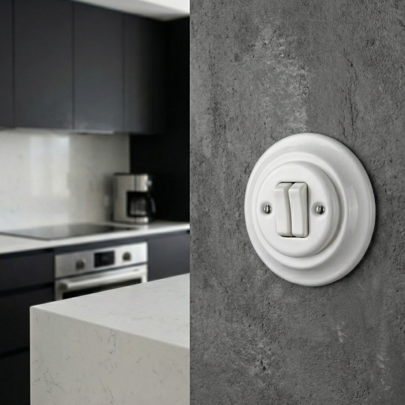 Keramický kolébkový vypínač, č. 5 (6+6), bílý