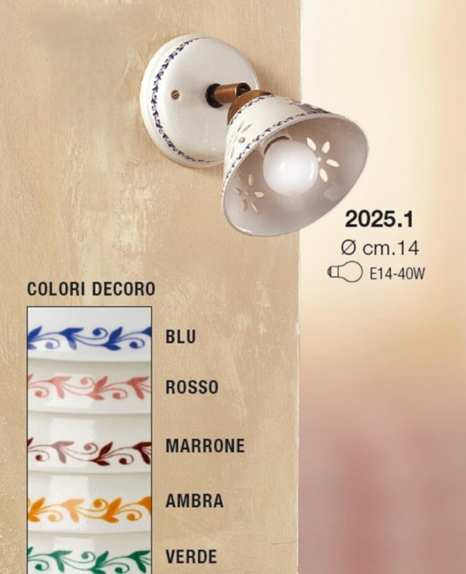 Keramická nástenná lampa Foglie 2025.1 - ZELENÁ